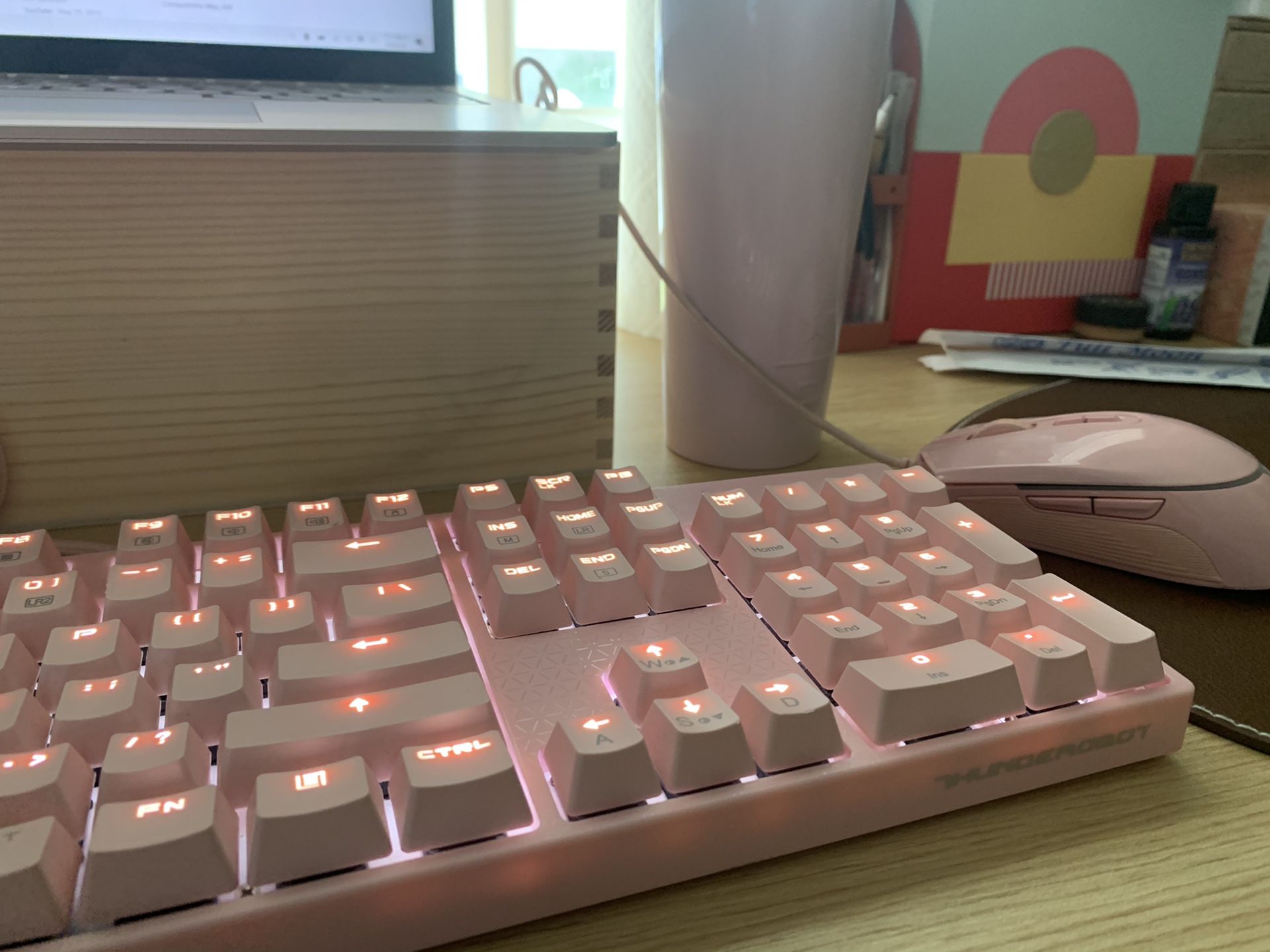 pink mechanical keyboard + mouse set