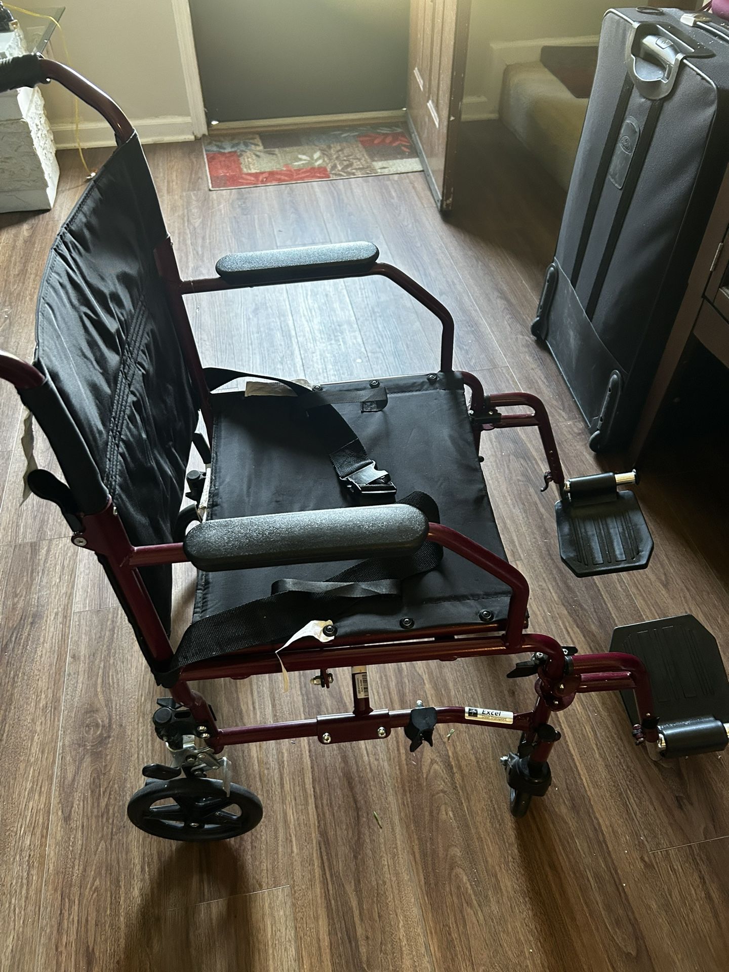 Wheelchair- Medline Excel Bariatric 19” Seat Width Transport Wheelchair With Lap Belt + Footrests 