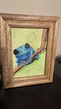 Watercolor and pen original frog painting