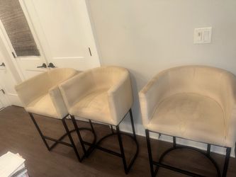 Modern Counter Height Linen Fabric Upholstered Counter Stools Set of 3, 29 inch Kitchen Island Stool