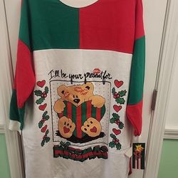 Vintage Starlit Nights Nightgown Chrismas Large Bear Red Green NWT Kissmas Sleep