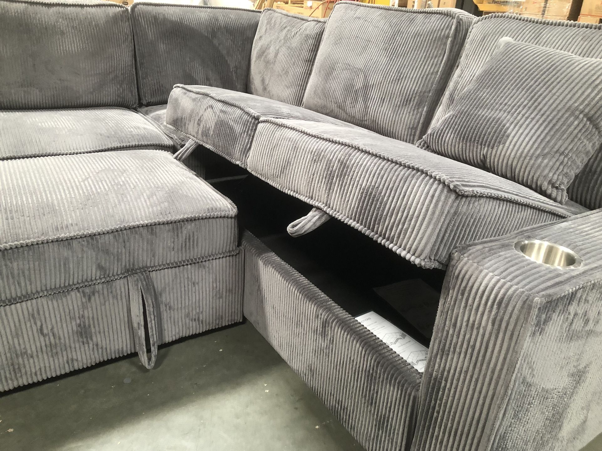 New Sectional Sofa With Pull Out And Storage Soft Fabric Couch Sofa Bed USB