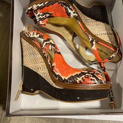Bebe Snake Print Wedges