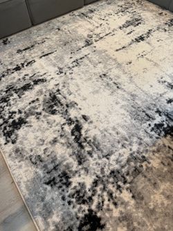 Abstract Area Rug Black Gray Ivory