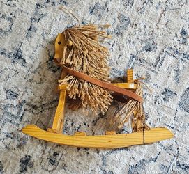 Wooden Rocking Horse Figurine with Jute Mane
