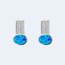 Blue Opal & Cubic Zirconias Earrings