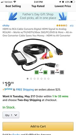  eXuby HDMI to RCA Cable - Converts Digital HDMI Signal to  Analog RCA/AV – Works w/TV/HDTV/Xbox 360/PC/DVD & More – All-in-One  Converter Cable Saves You Money - HDMI to AV Converter 