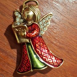 Gold & Red Angel Christmas Pin Brooch