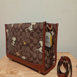 Coach X Peanuts Dempsey Carryall In Signature Canvas With Snoopy Woodstock CE862