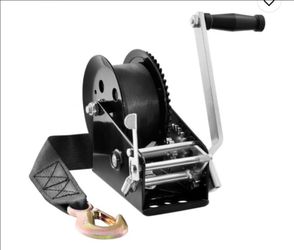 Hand Winch, 3500 lbs Pulling Capacity, Boat Trailer Winch Heavy Duty Rope Crank with 33 ft Polyester Strap and Two-Way Ratchet, Manual Operated Hand C