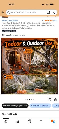 4.2 4.2 out of 5 stars (192) Land Guard 1000 sqft Spider Web, Bonus with 50 Artificial Spiders, Fabric Spider Webbing, Cobweb Halloween Decor for Indo