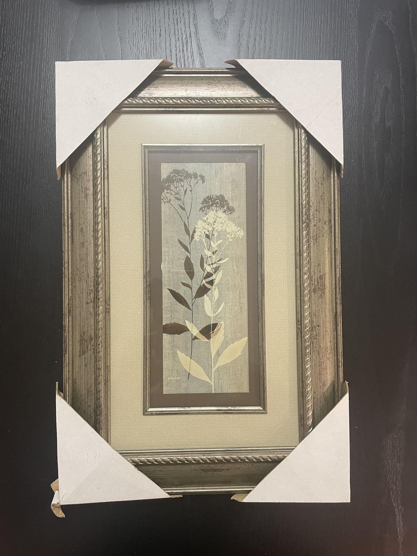 Brand New With Tag Framed Artwork Home Art Floral Design Green 11”Wx17”L