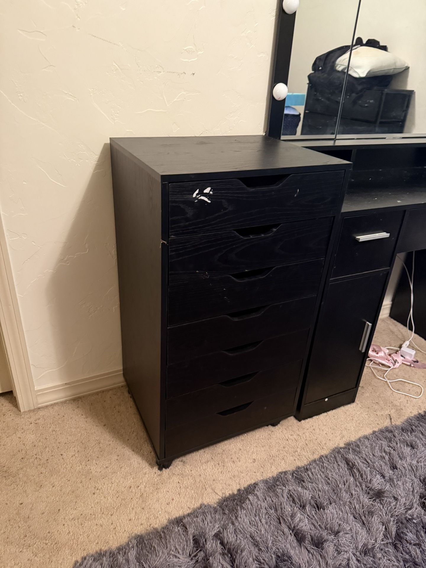 7 Drawer Black Wood Storage Cabinet