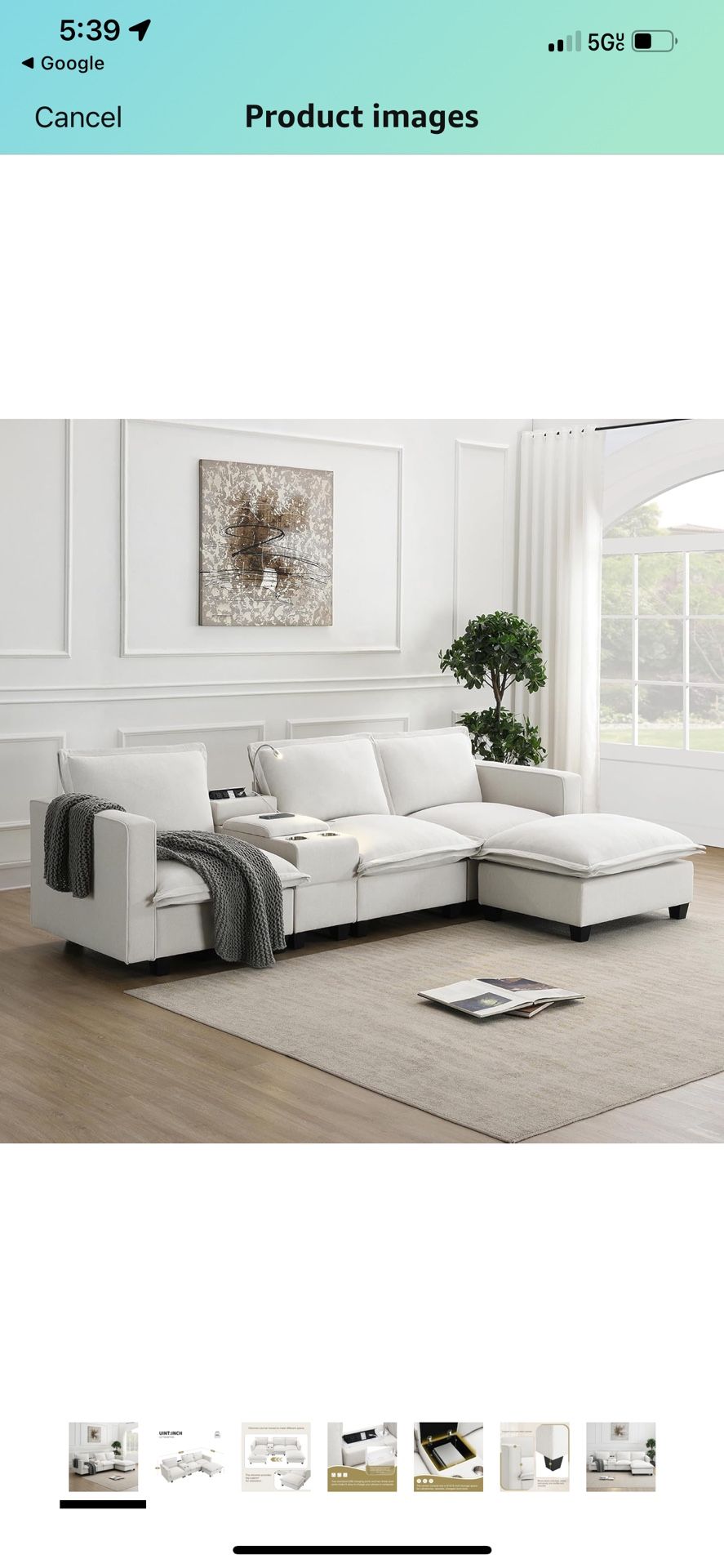 New White sectional sofa with night light