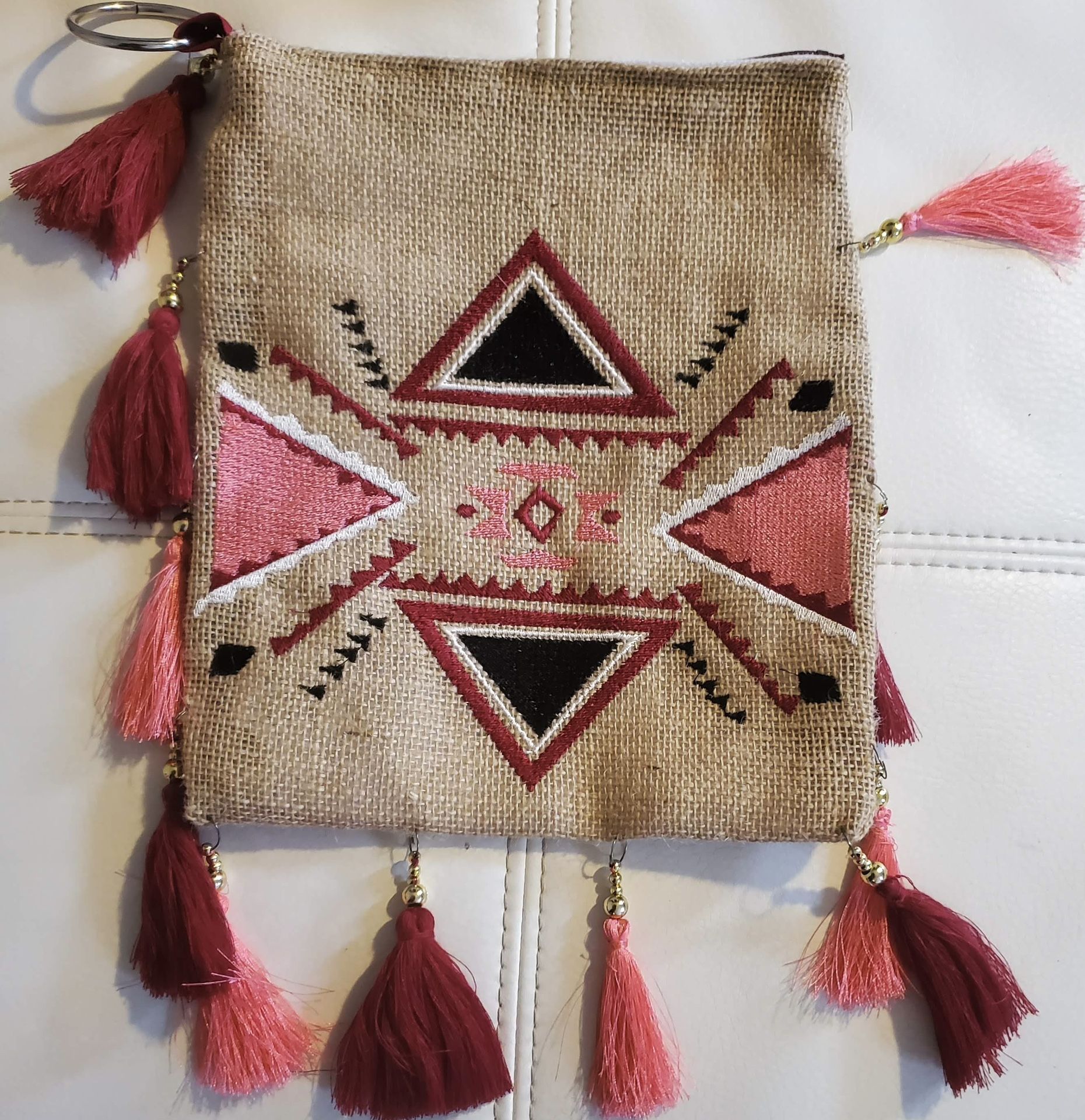 Artisan Pink & Burgundy Multi-Tassels Handmade Hand Bag