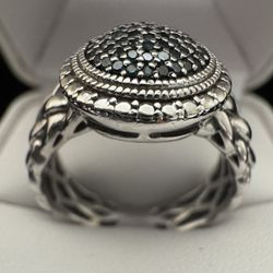 Sterling Silver 1/2CTW Natural Blue Diamond Round Cluster Woven Sides Ring 8”