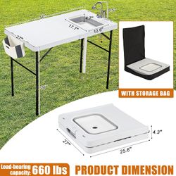 Spurgehom 50" Portable Fish Cleaning Table with Sink&Collapsible Wash Basin, Folding Camping Table with Faucet, Sprayer, Gloves, Trash Can, Storage Ba