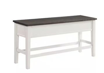 New in Box Kayla Counter Storage Bench - Grey Top, White Base - Lift-Top