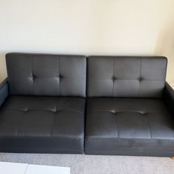 Black Faux Leather Adjustable Futon Sofa