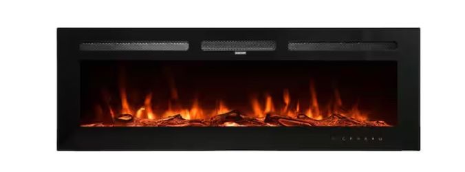 A000713A Mondawe 50 in. Wall-Mounted or Recessed Electronic Fireplace Insert with Adjustable Flame in Black