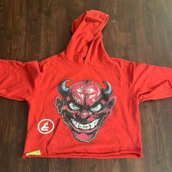 Red Cropped Half Sleeve Hoodie
