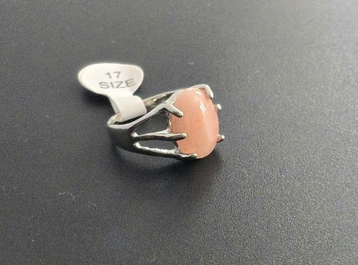 PINK MOONSTONE SIZE 7 POLISHED CABECHON SILVER RING