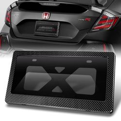 W-Power Carbon Look License Plate Cover Holder Protector Shield Frame W/Bracket -(3-LPF-387-CCF