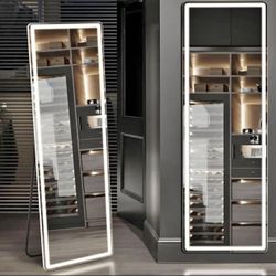Floor Mirror With Dimmable Lights 