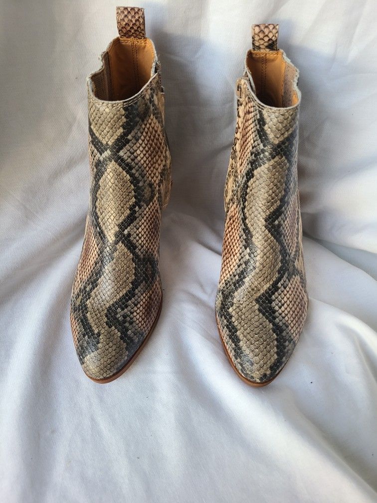 Frye Reina Womens Multi Taupe Snakeskin Leather Western Cowgirl Bootie