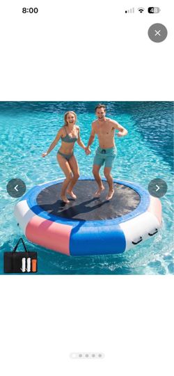 Inflatable Water Trampoline for Lake, 8FT Floating Lake Trampoline for Adults, Heavy Duty Water Swim Platform for Lake Ocean with Ladder & Ropes