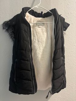 Green Tea Black Puffer Vest with Sherpa Lining