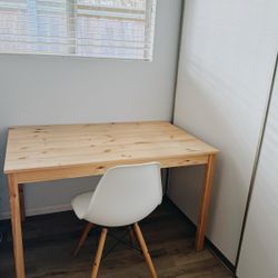Ikea Natural Wood Table Or Desk & Free Chair