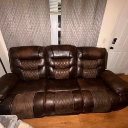  Leather Reclining Sofa – Brown, Very Comfortable