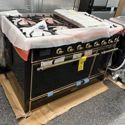 New ILVE Majestic II Black 48” Dual Fuel Stove Range Brass Trim