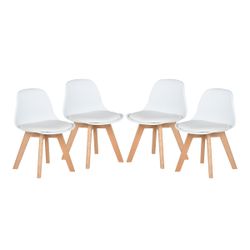 Homy Casa Frankfurt 4PC Small Dining Chairs with Wooden Legs, White, Open Box