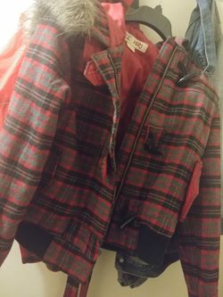 hooded red flannel/plaid women's jacket