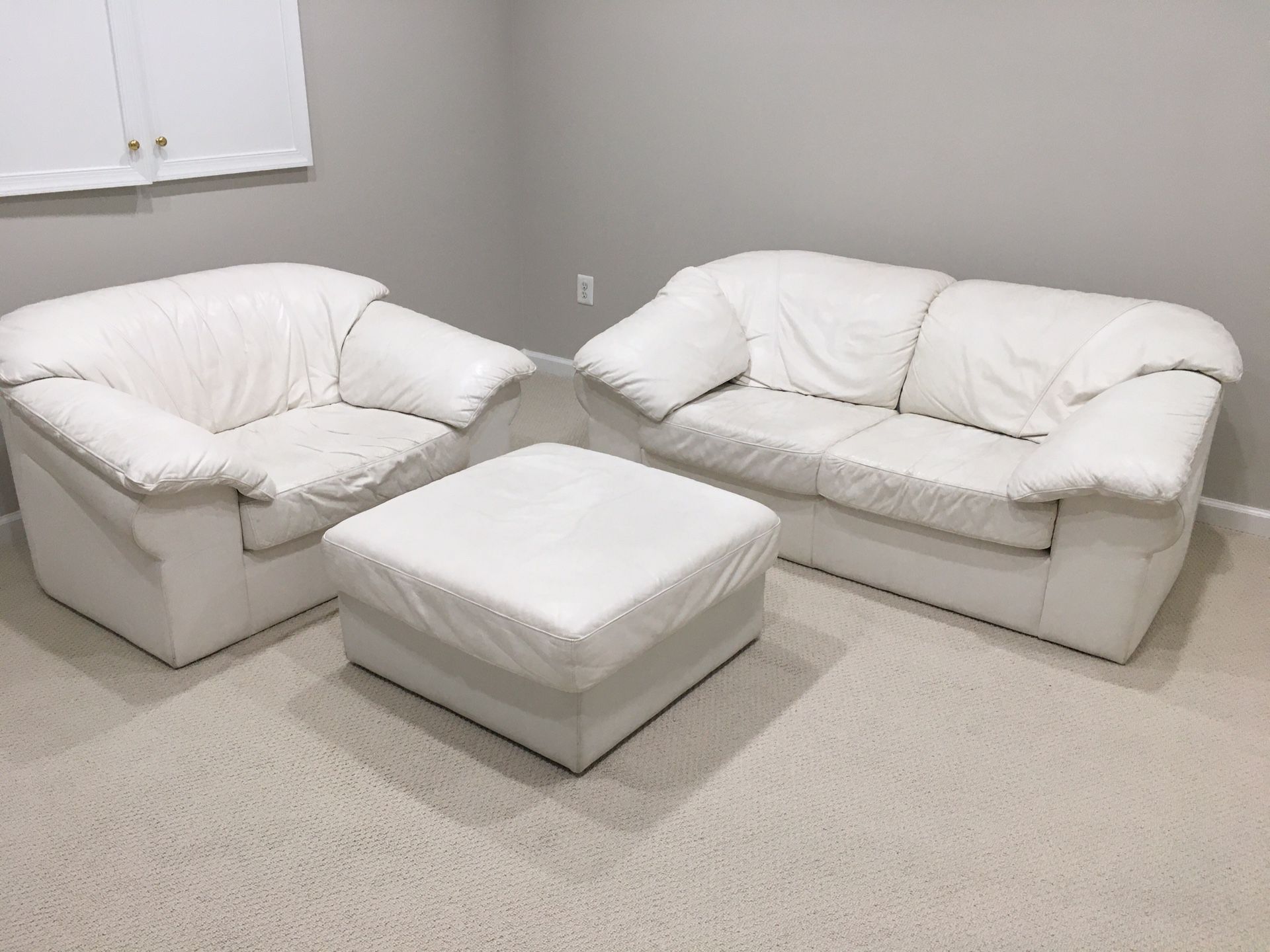 Leather Center White Leather Sofa Set 4 pieces