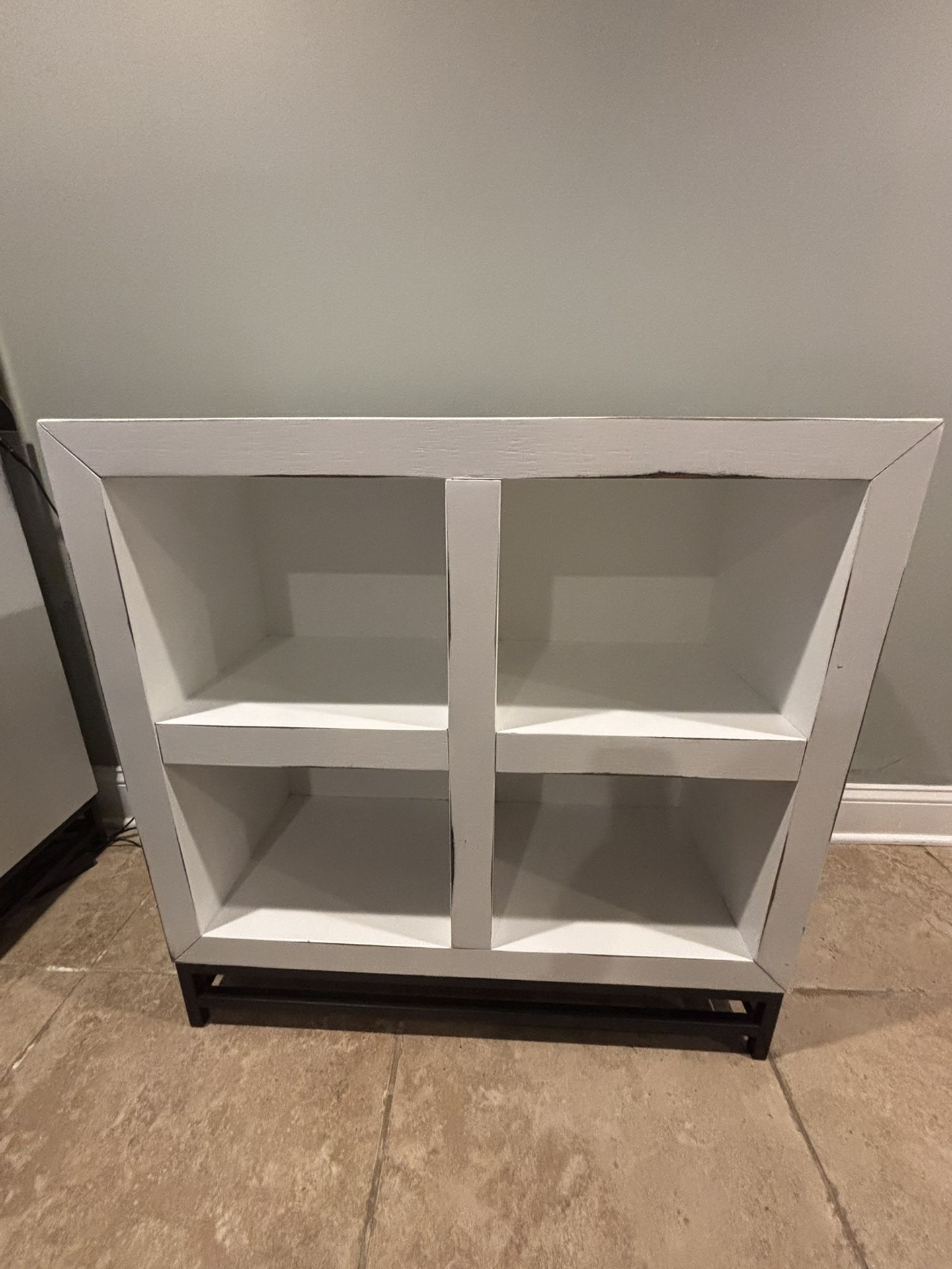 Two White cubby shelves With Metal Stand 