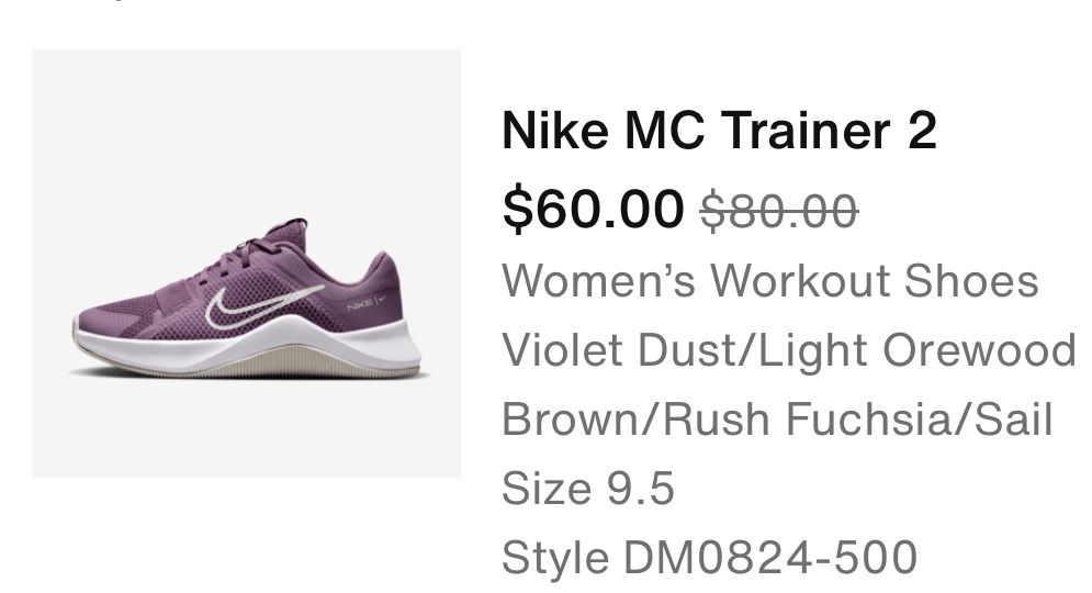 Nike Women’s Training Shoes 9.5 Lavander