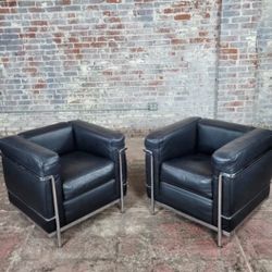 BEAUTIFUL Italian Black Leather / Steel Single Office Chair Couch 