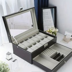 Luxury Leather Watch & Jewelry Box Organizer