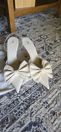 Zara Cream Bow Pointed Mules