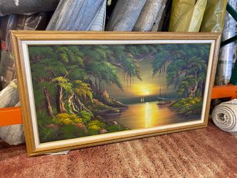 Tropical Sunset Landscape Framed Oil Painting