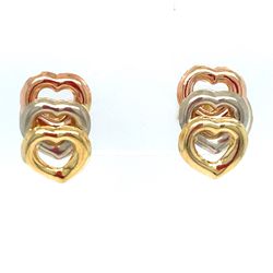 18Kt Tri Color Gold Hearts Earrings 0.90g 196653/14