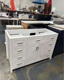 Assess New 47" Solid Wood Frame Bathroom Vanity Base Only Cabinet with Soft-Closing Drawers Doors