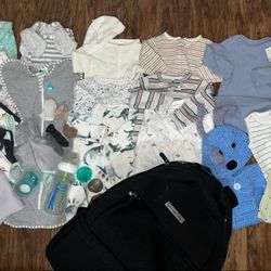 Newborn Baby boy clothes bundle lot with accessories and backpack diaper bag with cooler