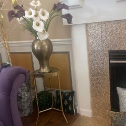 Decorative Side Table With Brass Vase