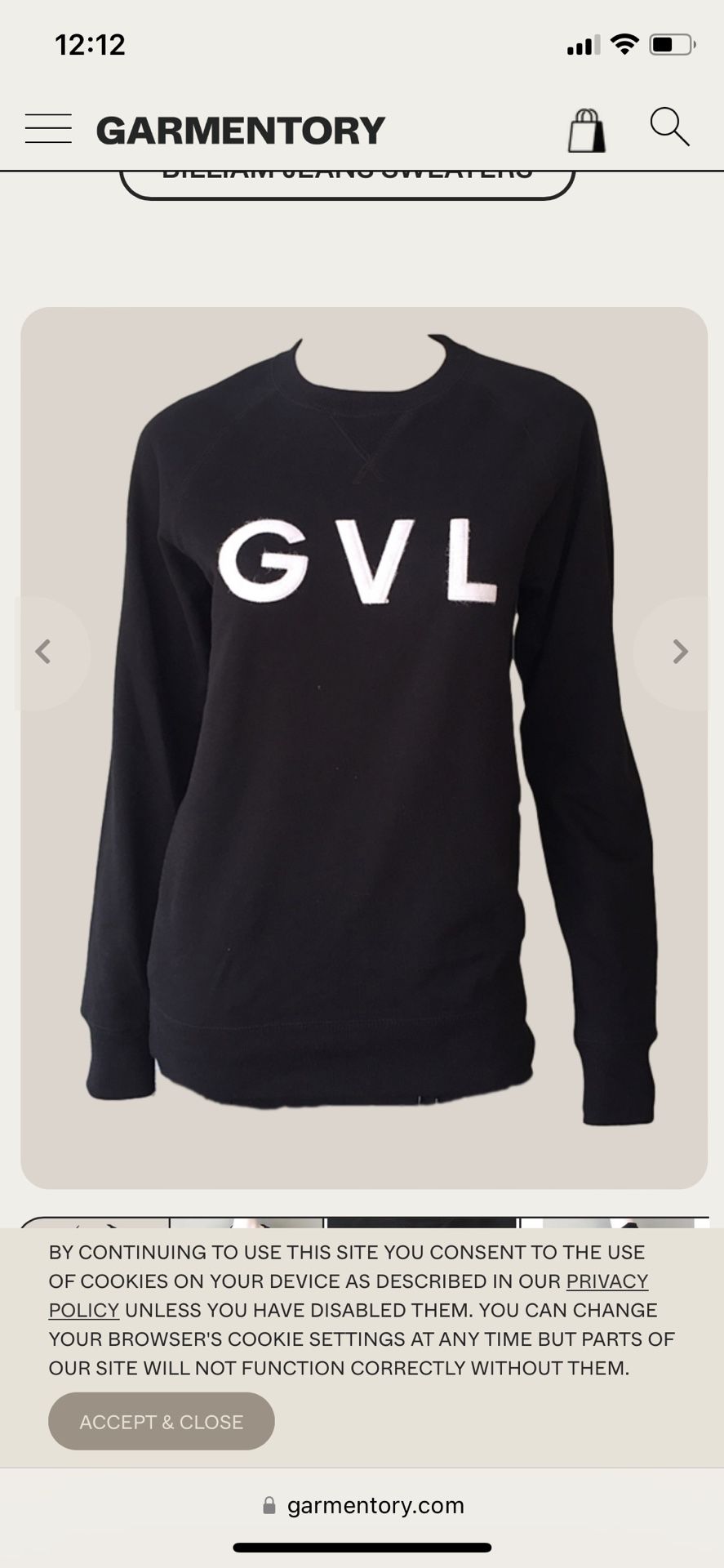 New BILLIAM jeans black sweatshirt GVL Greenville, SC logo size Med