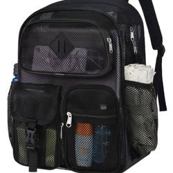 Mesh Backpack, See-Through Multi-Compartment Mesh  40L  Large Capacity for School Beach Outdoor Hiking with Padded Strap(Black)