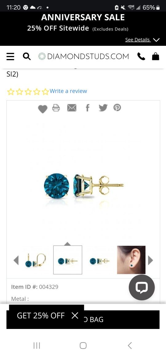 1 Caret Natural Blue Diamond Earrings